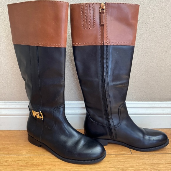 LAUREN RALPH LAUREN Baylee Black Leather Riding Boots Size 7 - Picture 3 of 11